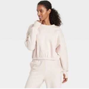 Joylab Women's Tops New! Fleece Cropped Crewneck Pullover Sweatshirt Joylab